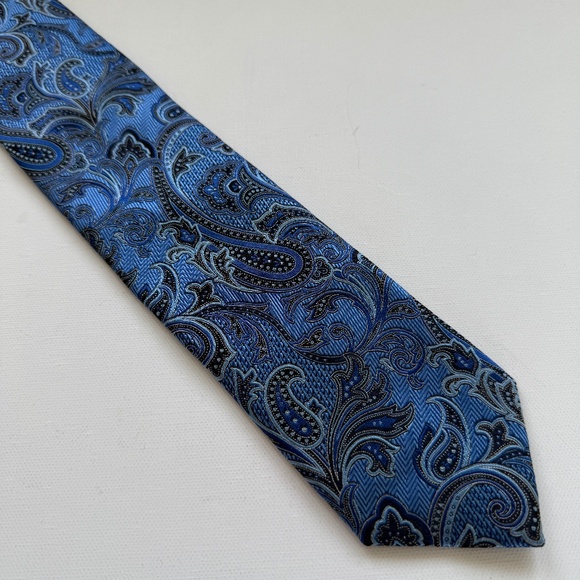 John W. Nordstrom Silk Tie Jacquard Royal Blue + Navy Paisley Necktie Italy 58" - Picture 1 of 10